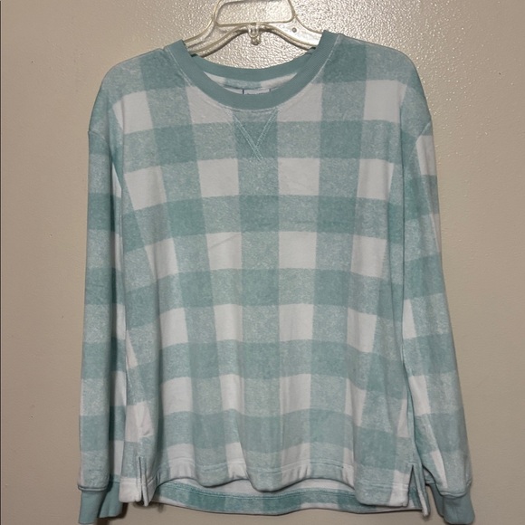 Plaid Light Blue Women's Sweatshirt or Nightshirt. So soft - Picture 1 of 7